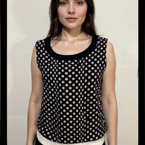 St. John cashmere wool silk Black and White Polka Dot knit Blouse